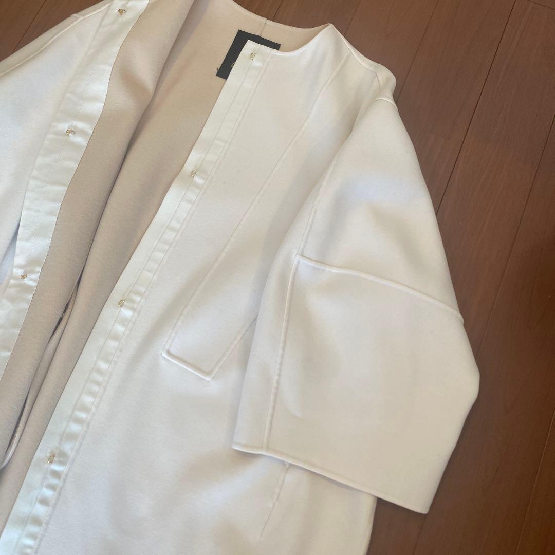 ドゥロワー ウールケヌキ配色ノーカラーコート　36