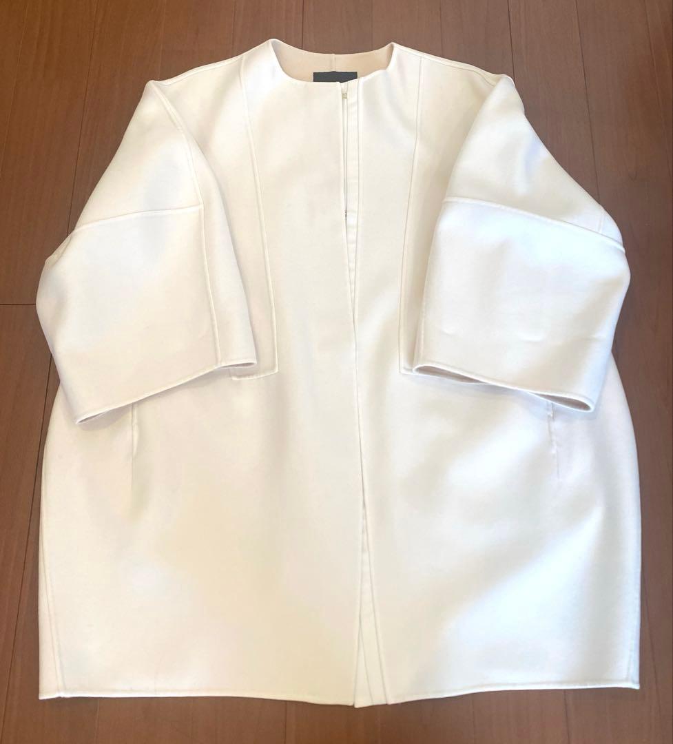 ドゥロワー ウールケヌキ配色ノーカラーコート　36