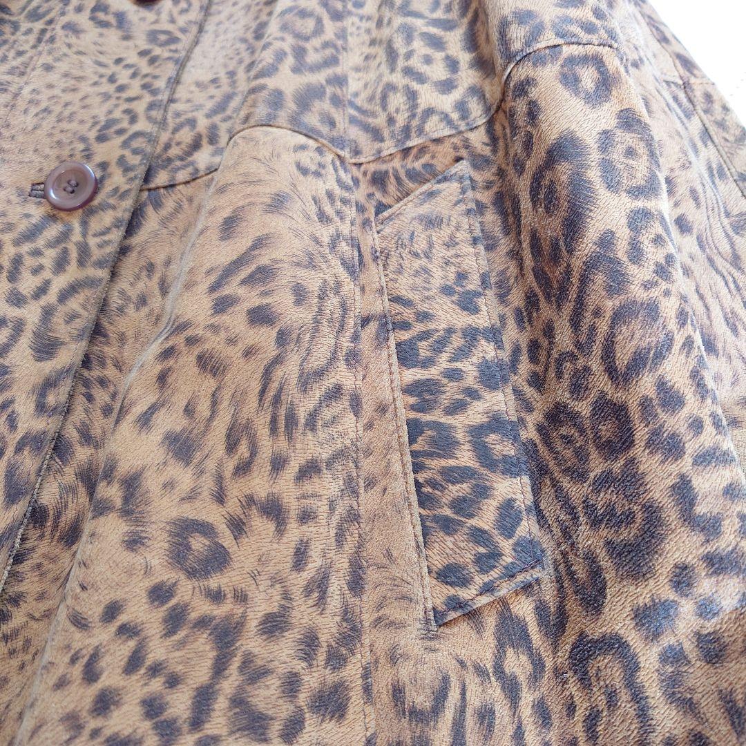 海外ビンテージ ヒョウ柄 本革レザーコート カナダ製 大きいサイズ レオパード