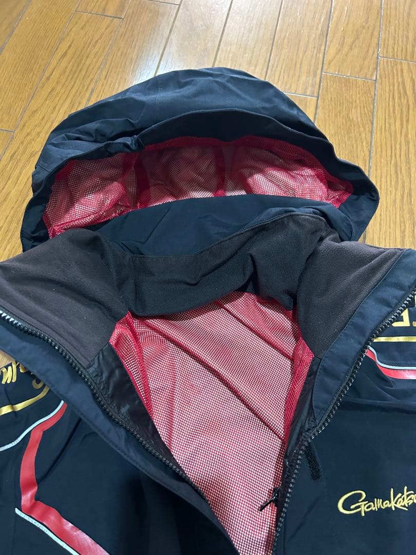 【ジャンク品】がまかつGM3500 ゴアテックスレインスーツ ブラックゴールドL