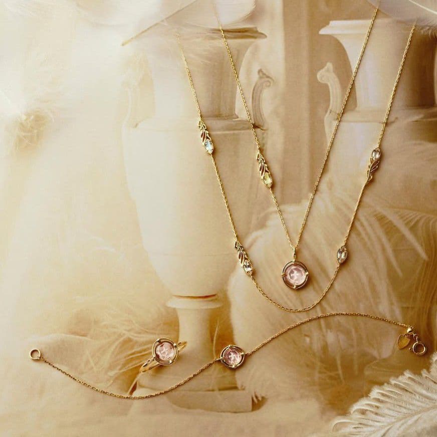 ②　チャーム　agete　K10 ゴールド　限定　ローズクォーツ　鳥　ネックレス