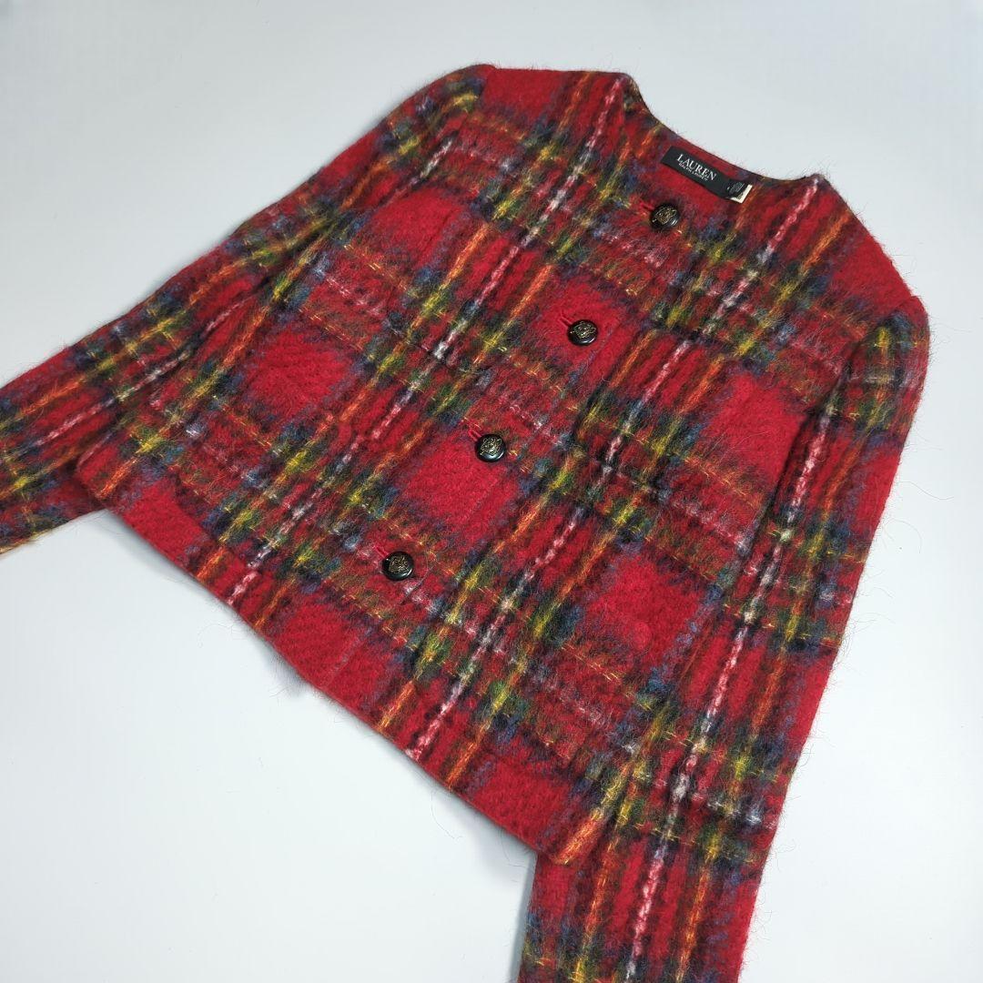 ローレンラルフローレン　チェック モヘア クロップ ド ジャケット ４