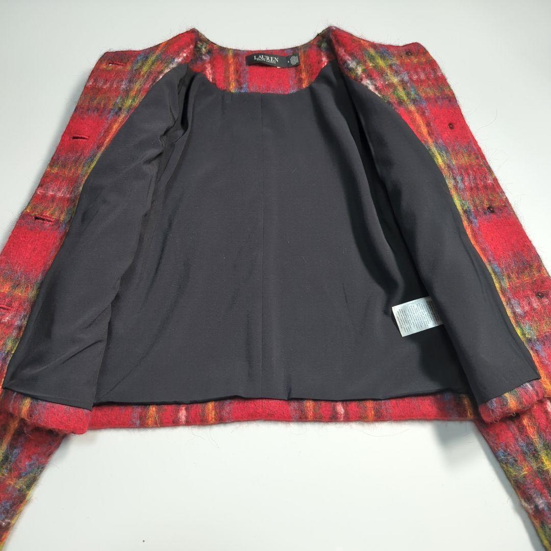ローレンラルフローレン　チェック モヘア クロップ ド ジャケット ４