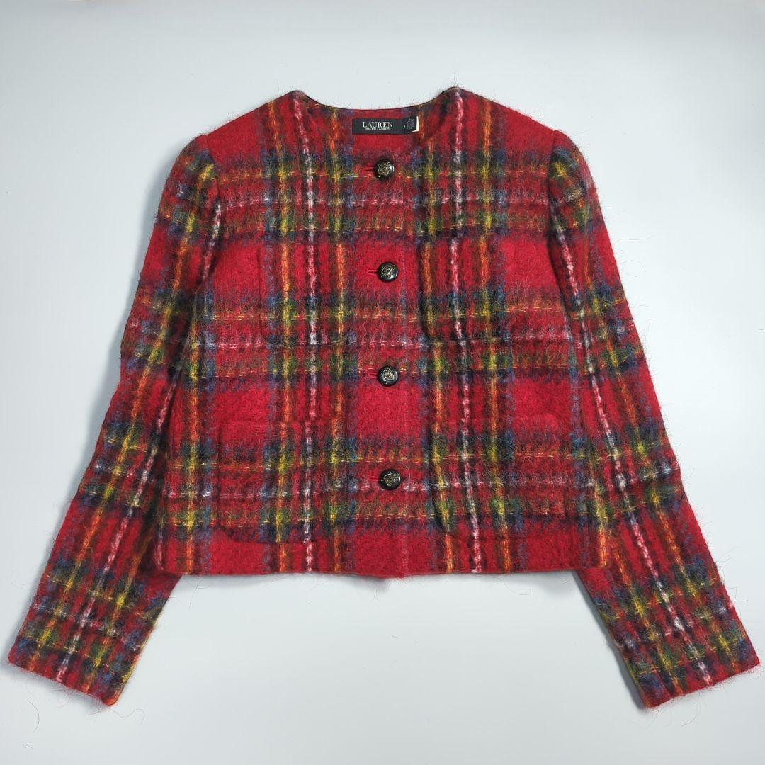 ローレンラルフローレン　チェック モヘア クロップ ド ジャケット ４