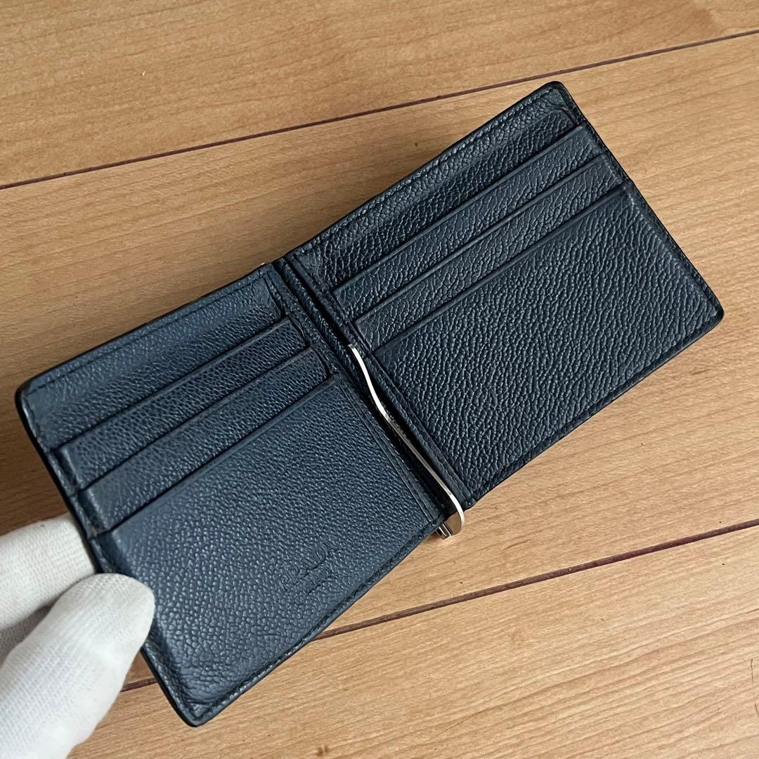 PRADA プラダ マネークリップ メンズ ブルー 青色 レザー ロゴ　ICタグ