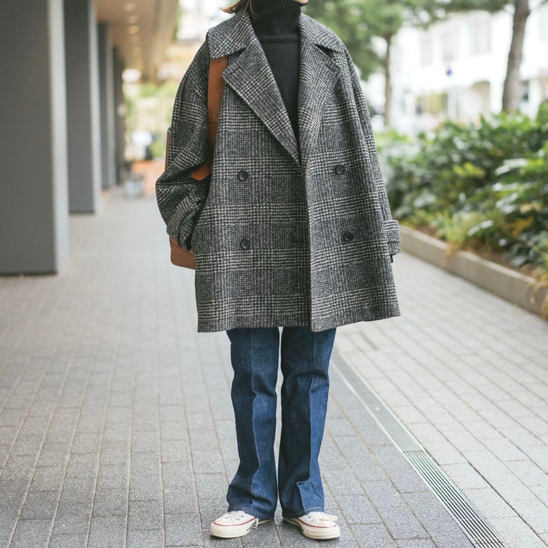 【極美品】Spick & Span Wスライバーチェックハーフコート　38