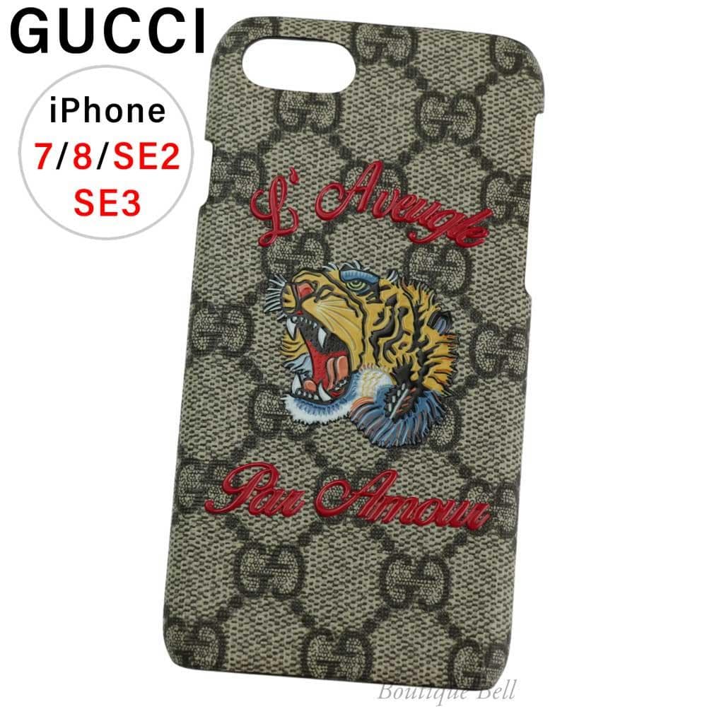 【グッチ】タイガー GGスプリーム iPhone7/8/SEケース Beige