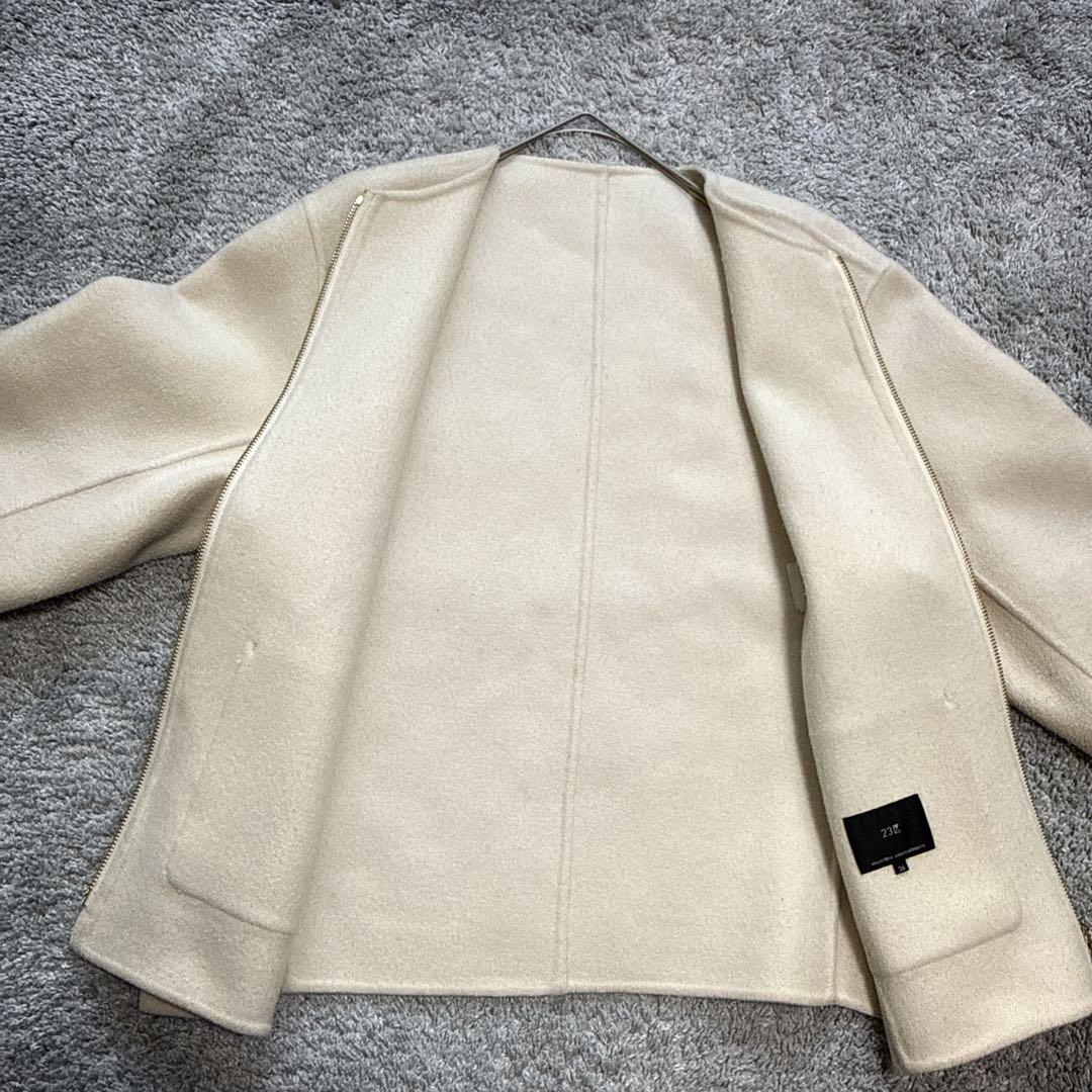 23区　ノーカラージャケット　ホワイト　ウール　ショート　S