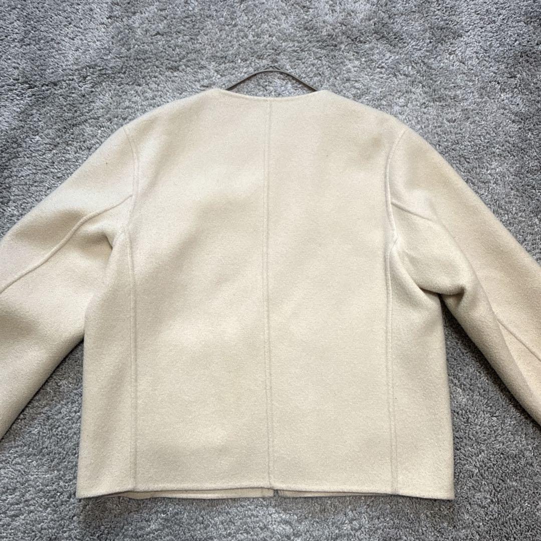 23区　ノーカラージャケット　ホワイト　ウール　ショート　S