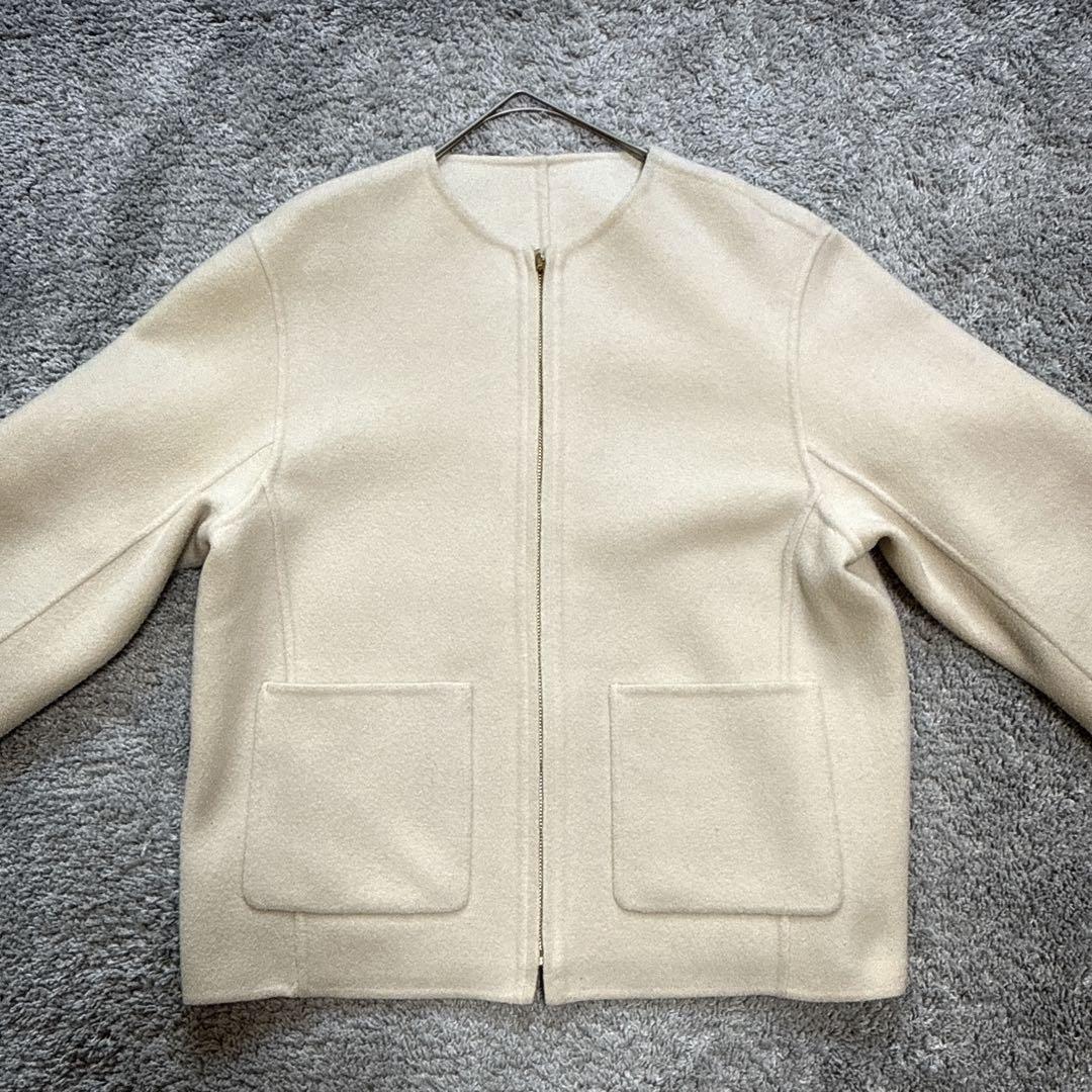 23区　ノーカラージャケット　ホワイト　ウール　ショート　S