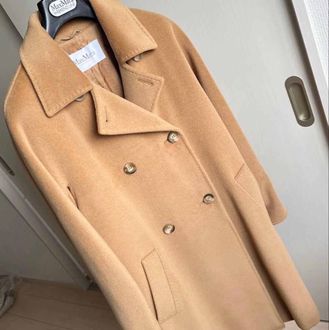 maxmara 白タグ ベージュ ダブルブレスト ロングコート