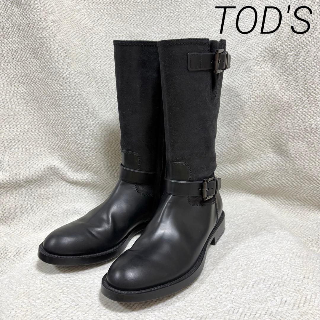 未使用級 TOD'S トッズ 本革 エンジニアブーツ ブラック