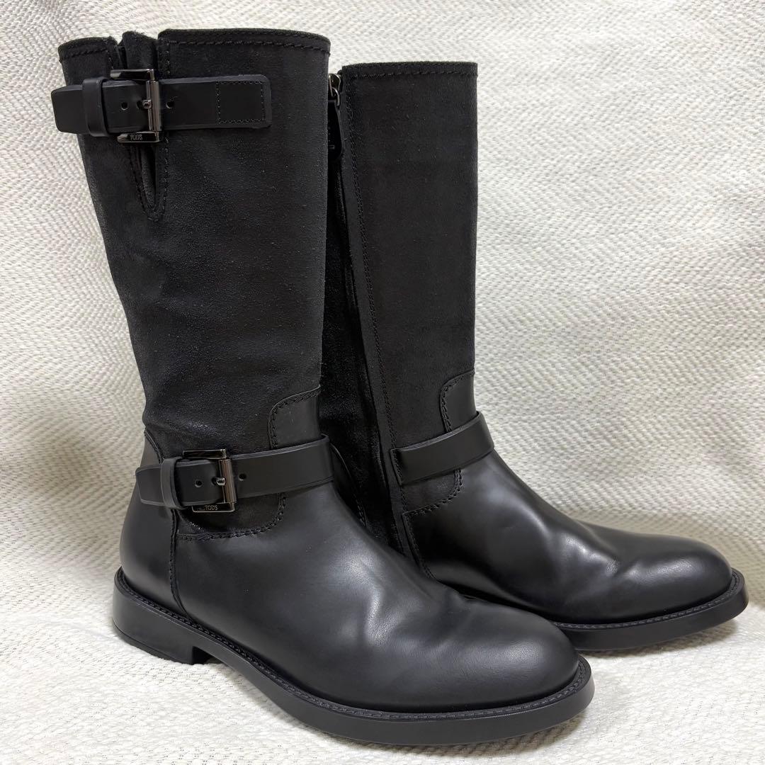 未使用級 TOD'S トッズ 本革 エンジニアブーツ ブラック