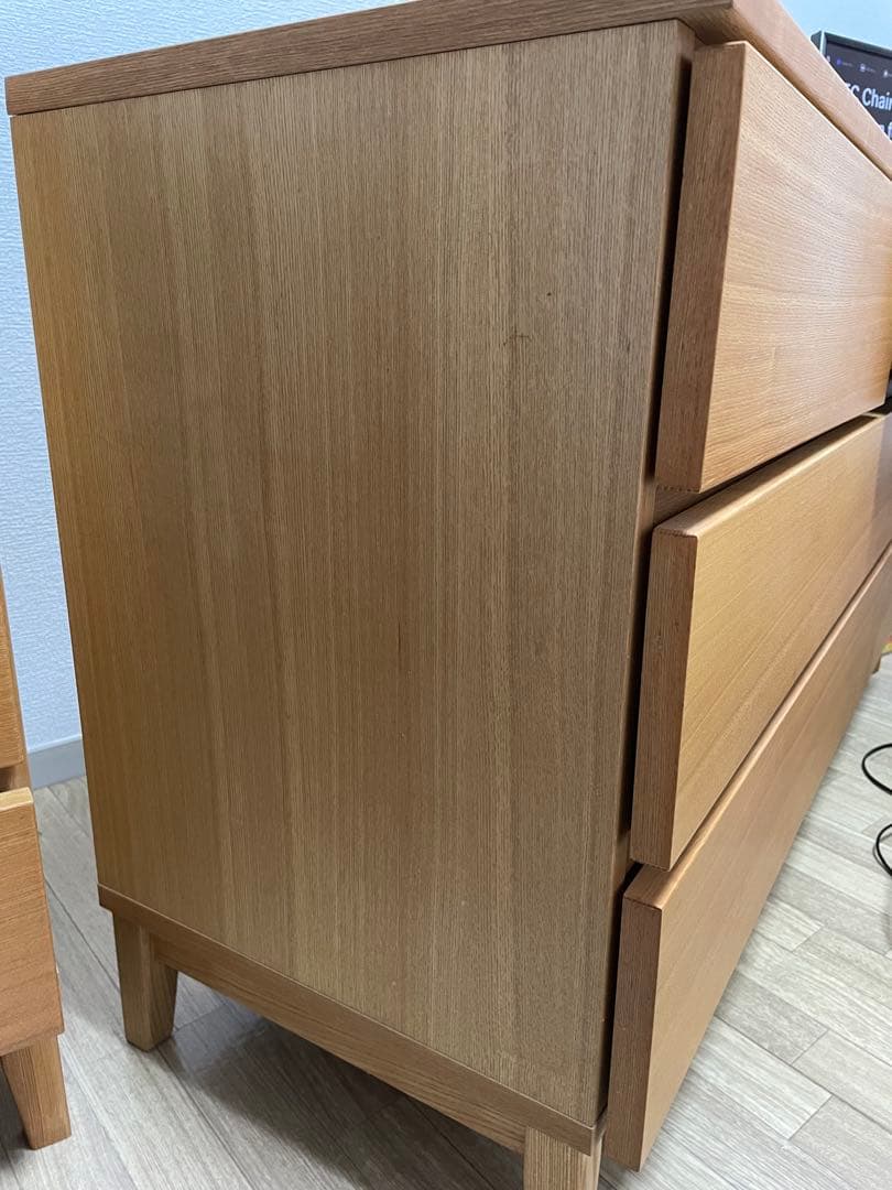 無印良品　タモ材　三段チェストワイド