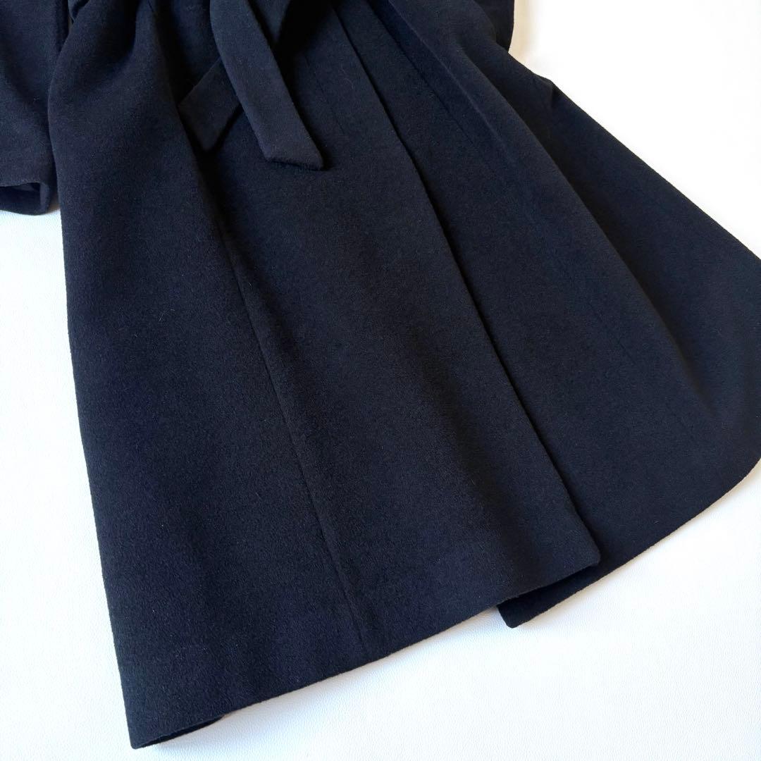 極美品✨東京ソワール 大きいサイズLL 女優襟 ロングコートアンゴラ ウール 黒