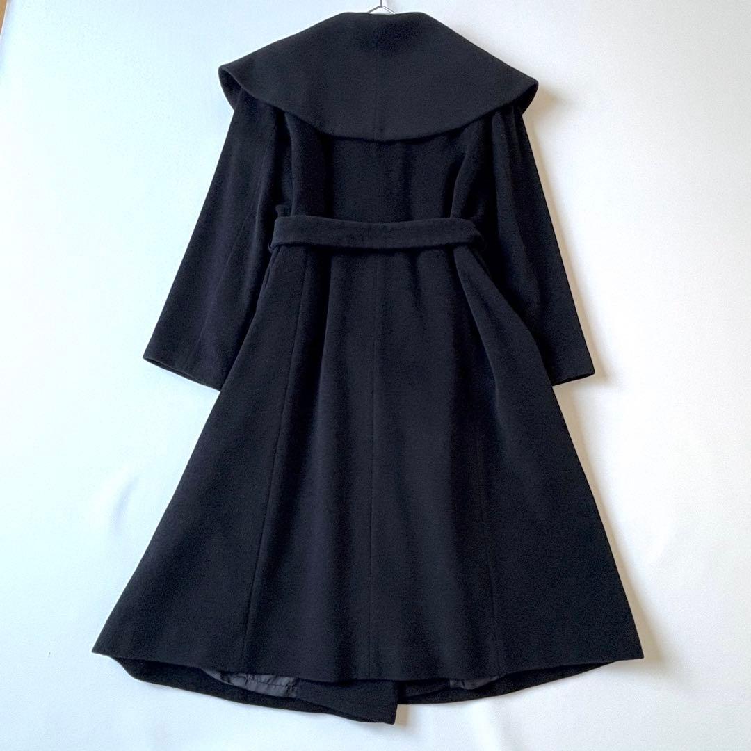 極美品✨東京ソワール 大きいサイズLL 女優襟 ロングコートアンゴラ ウール 黒