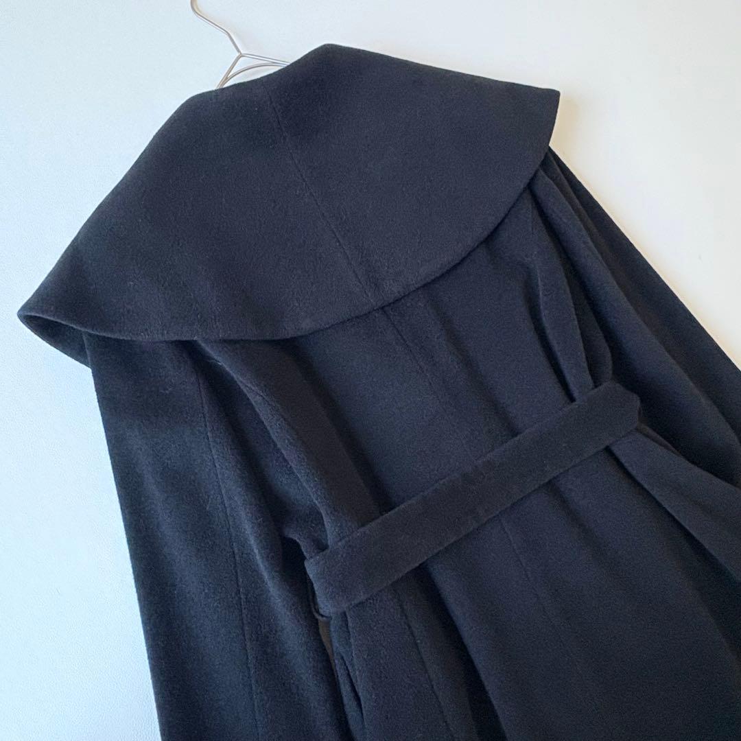 極美品✨東京ソワール 大きいサイズLL 女優襟 ロングコートアンゴラ ウール 黒