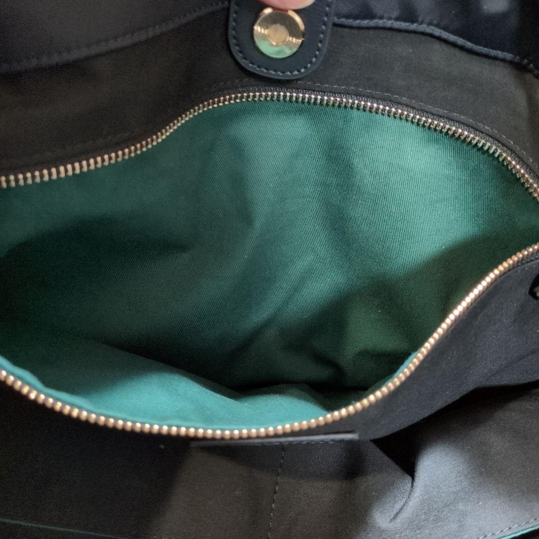 ポール・スミス　ネイビーナイロンビジネスバッグ　アクセントカラーグリーン