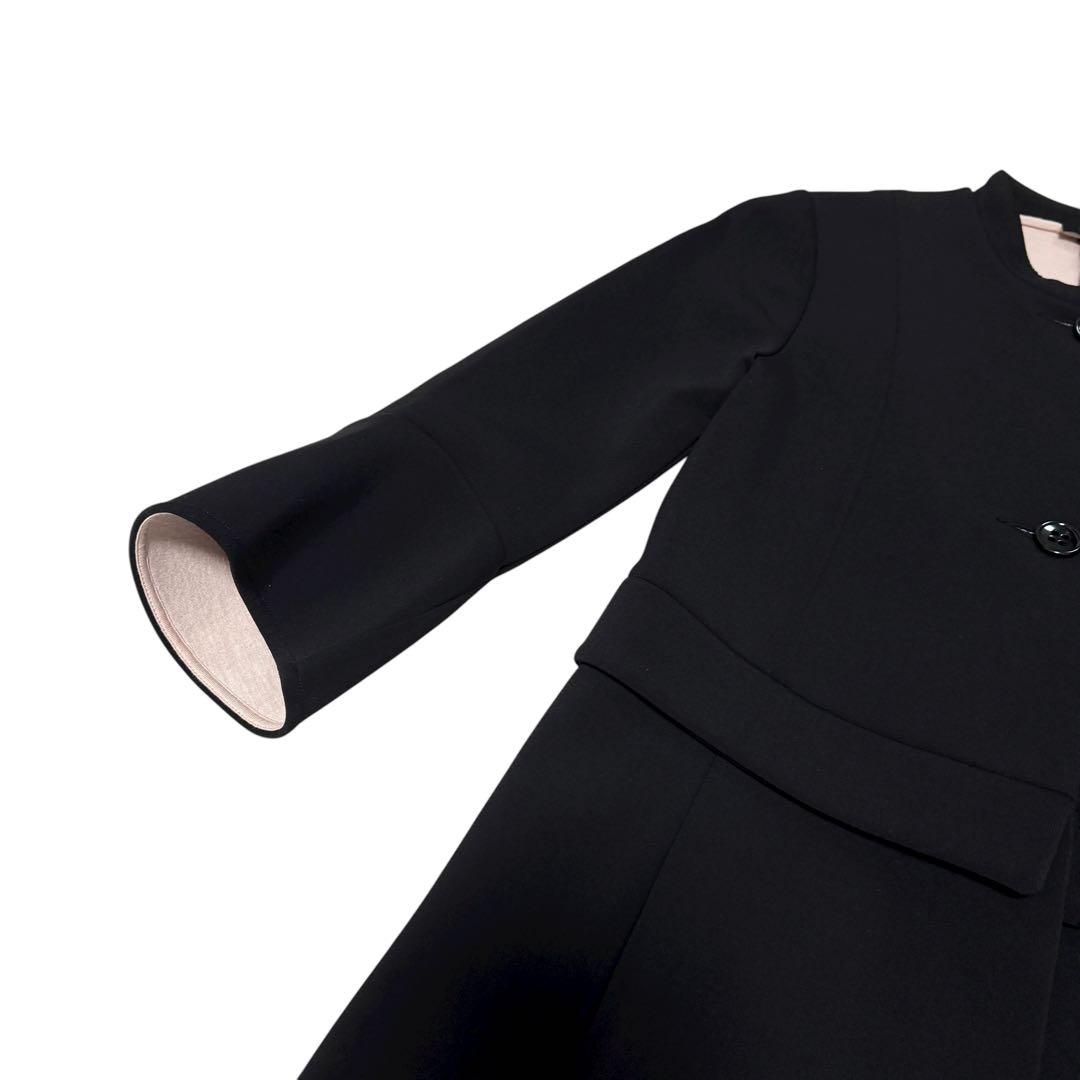 美品マックス&コー　ノーカラーコート　ロングコート　ボンディング　冠婚葬祭フリル