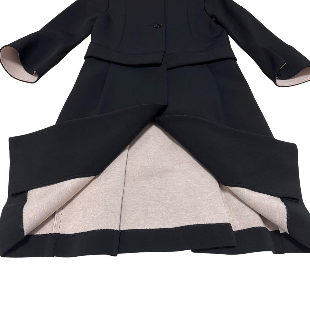 美品マックス&コー　ノーカラーコート　ロングコート　ボンディング　冠婚葬祭フリル