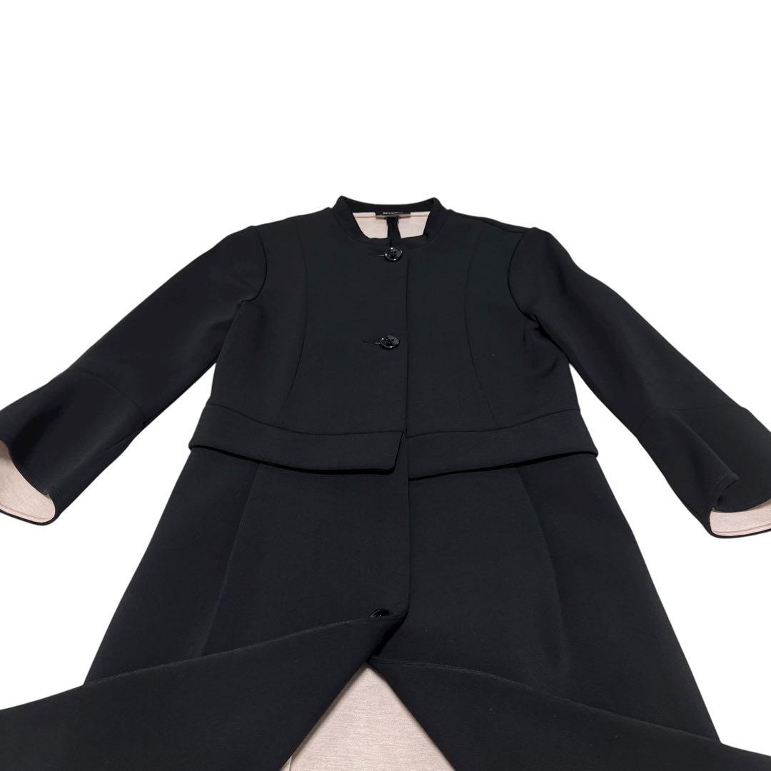 美品マックス&コー　ノーカラーコート　ロングコート　ボンディング　冠婚葬祭フリル