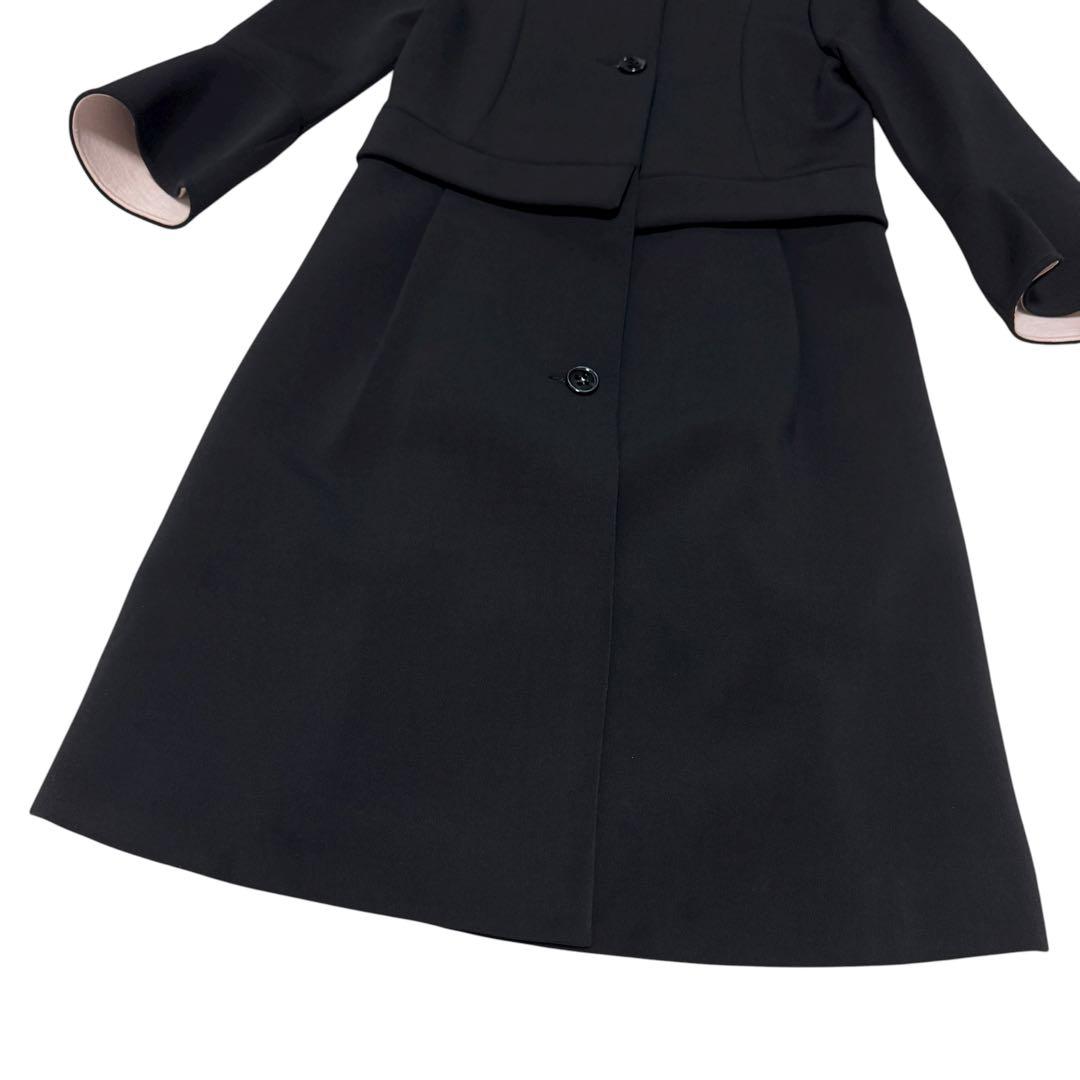 美品マックス&コー　ノーカラーコート　ロングコート　ボンディング　冠婚葬祭フリル