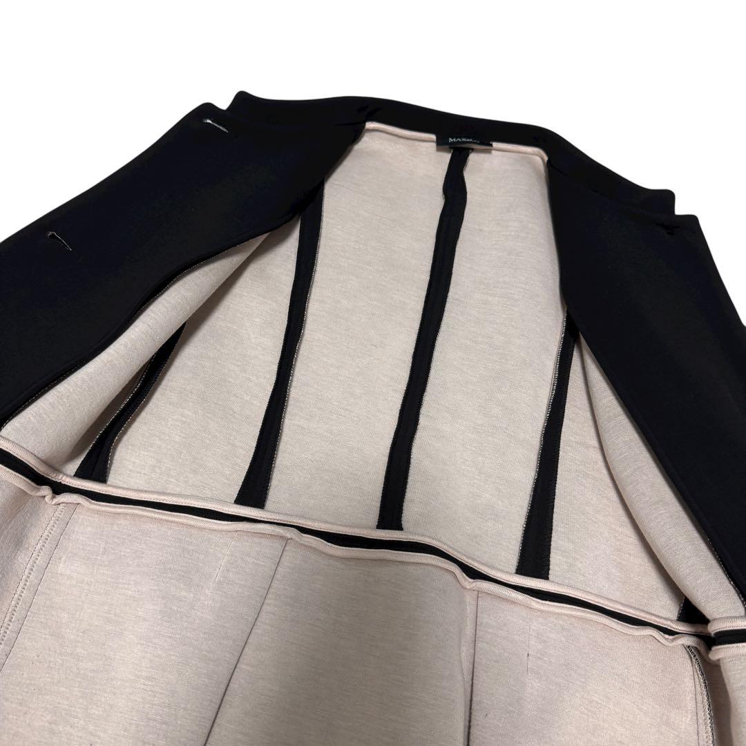 美品マックス&コー　ノーカラーコート　ロングコート　ボンディング　冠婚葬祭フリル