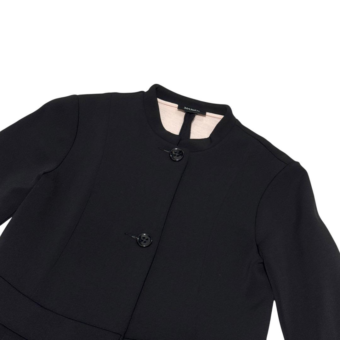 美品マックス&コー　ノーカラーコート　ロングコート　ボンディング　冠婚葬祭フリル