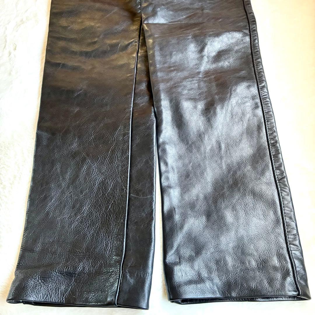 美品 34インチ USA製 vanson バンソン レザーパンツ 本革 牛革 黒