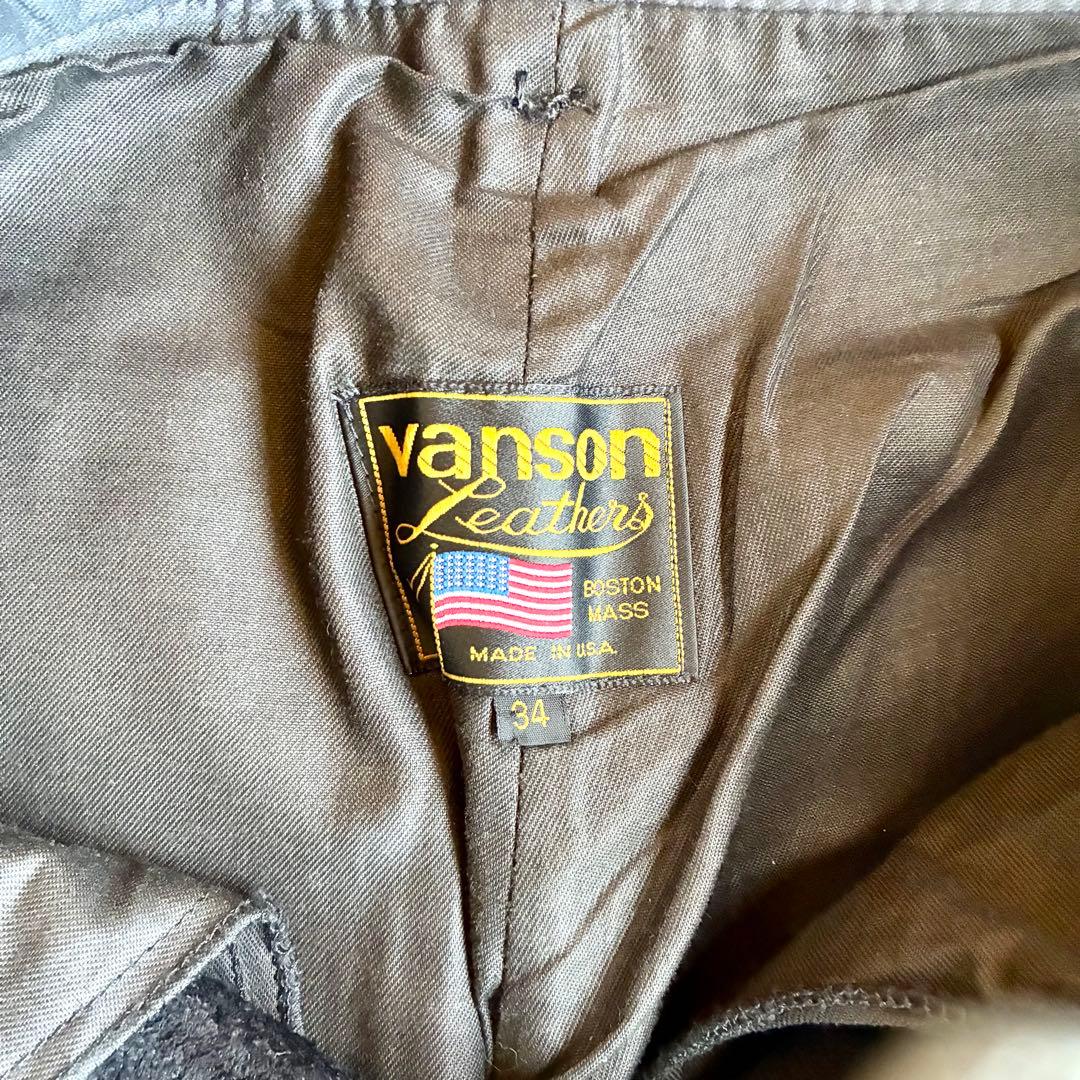 美品 34インチ USA製 vanson バンソン レザーパンツ 本革 牛革 黒