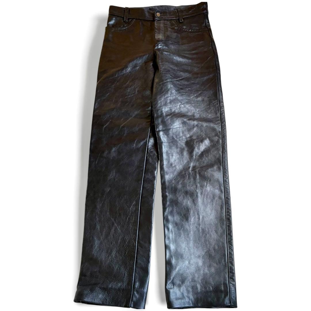 美品 34インチ USA製 vanson バンソン レザーパンツ 本革 牛革 黒