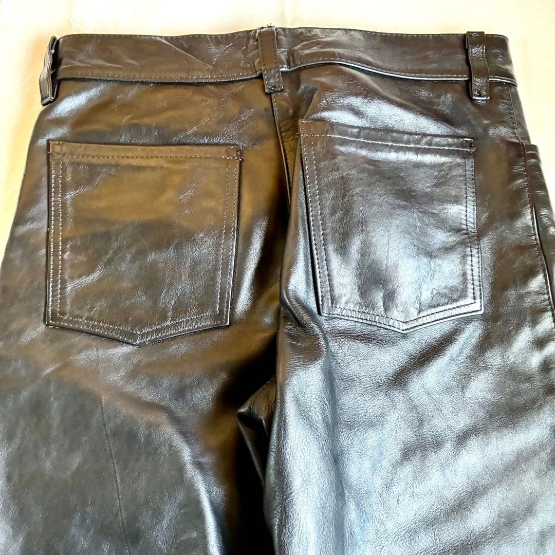美品 34インチ USA製 vanson バンソン レザーパンツ 本革 牛革 黒