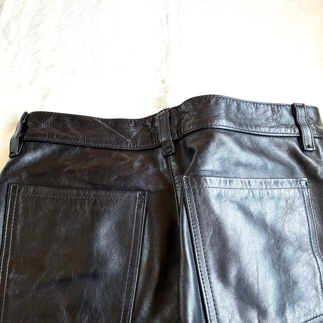 美品 34インチ USA製 vanson バンソン レザーパンツ 本革 牛革 黒