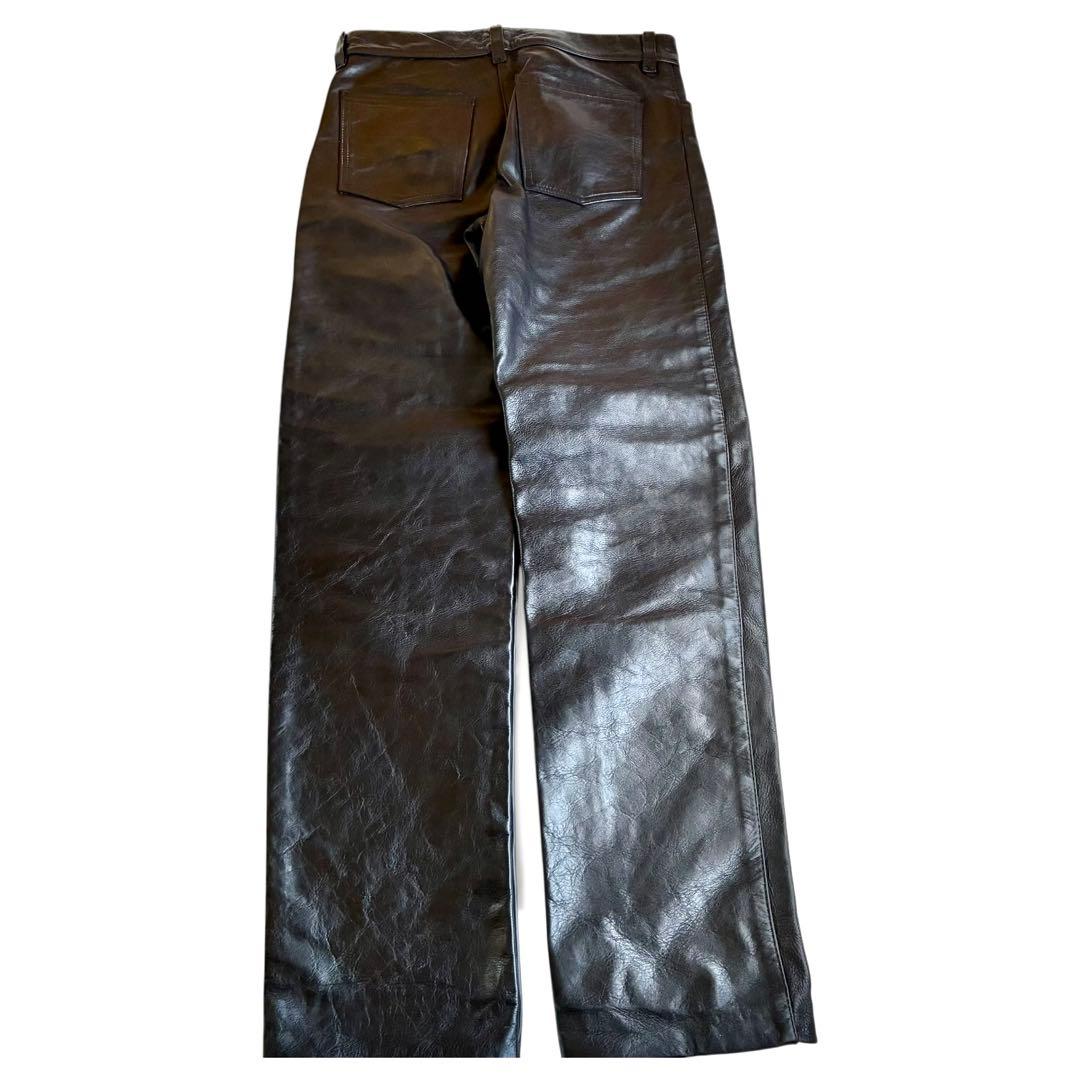 美品 34インチ USA製 vanson バンソン レザーパンツ 本革 牛革 黒