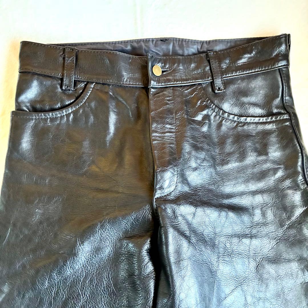 美品 34インチ USA製 vanson バンソン レザーパンツ 本革 牛革 黒