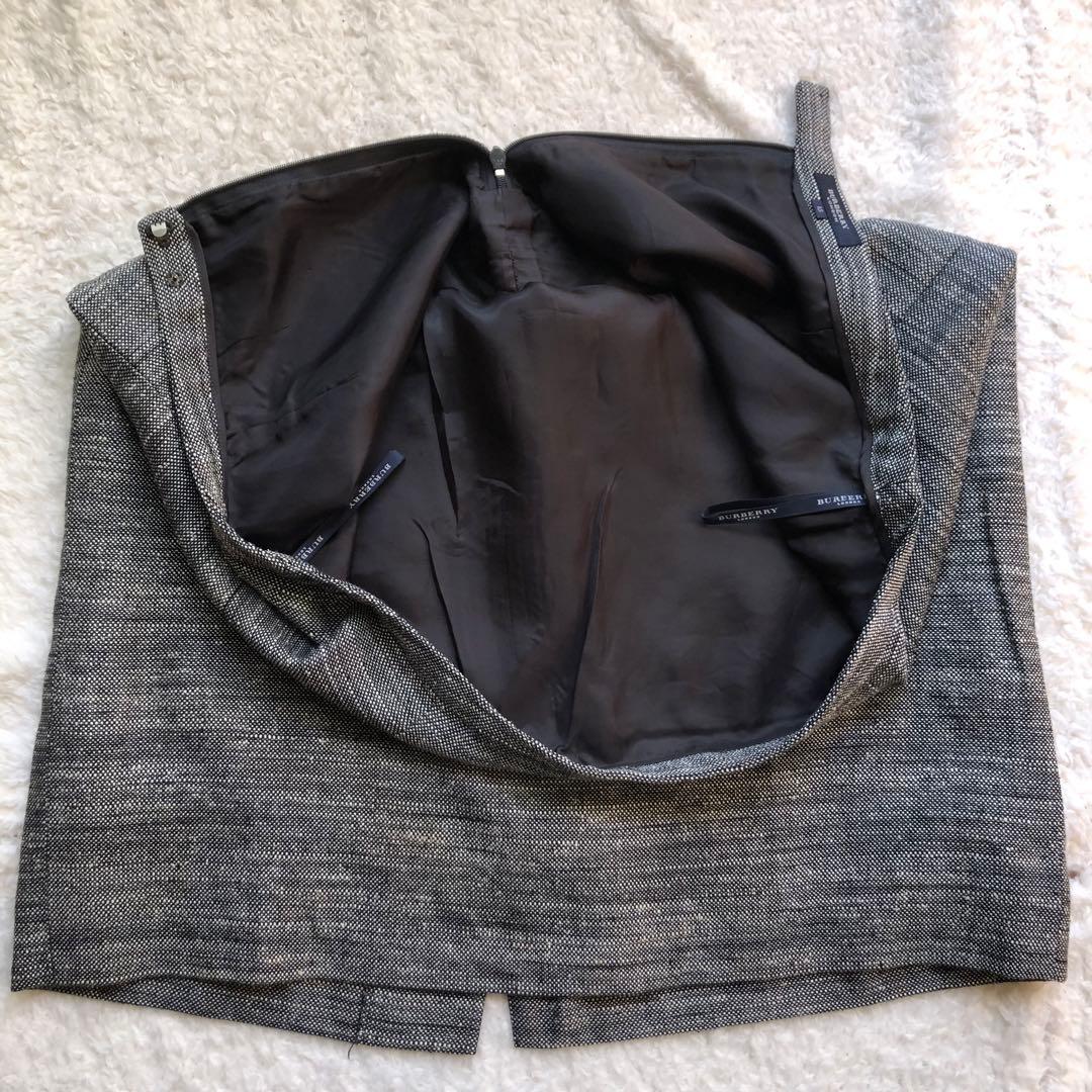 大きいサイズ バーバリー グレー スカートスーツ セットアップ ウール、絹、麻