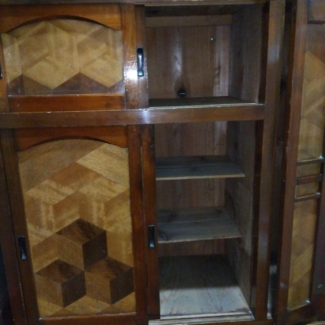 【昭和レトロ】最終値下げ♦ 木製下駄箱 （右端は傘立）✰寄木細工？