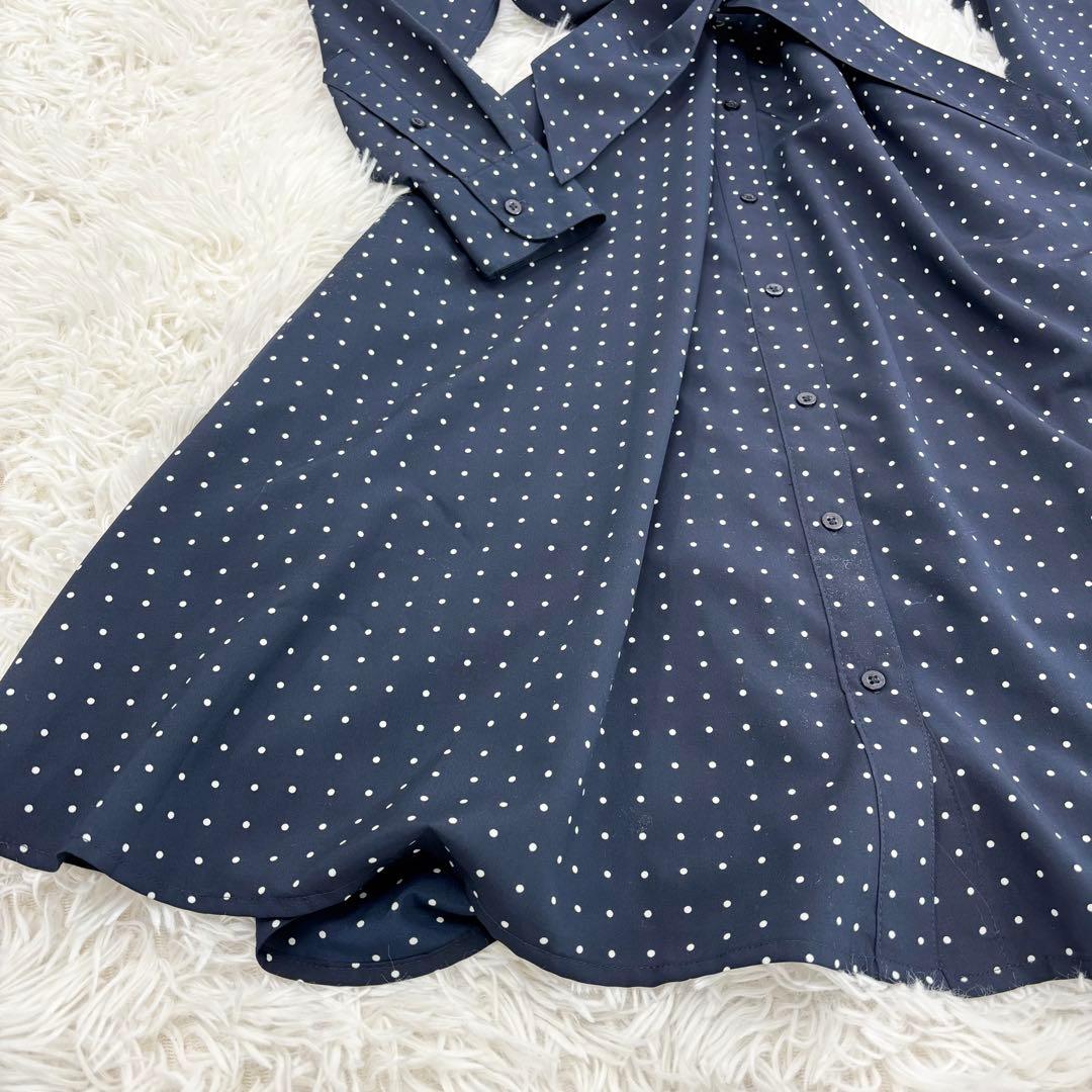 極美品　近年モデル　ラルフローレン　シャツワンピース　水玉　リボン　ロング丈