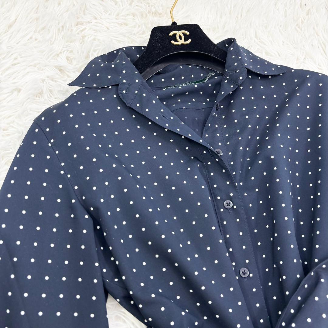 極美品　近年モデル　ラルフローレン　シャツワンピース　水玉　リボン　ロング丈