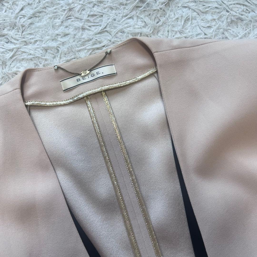 美品 大人気 ベイジCINDY シンディーダブルノーカラージャケット S