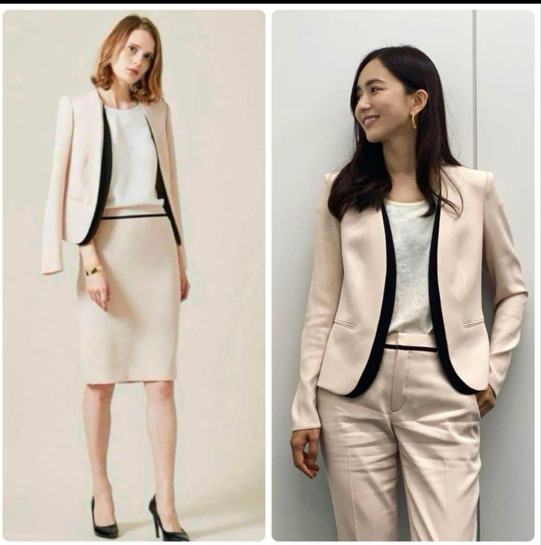 美品 大人気 ベイジCINDY シンディーダブルノーカラージャケット S