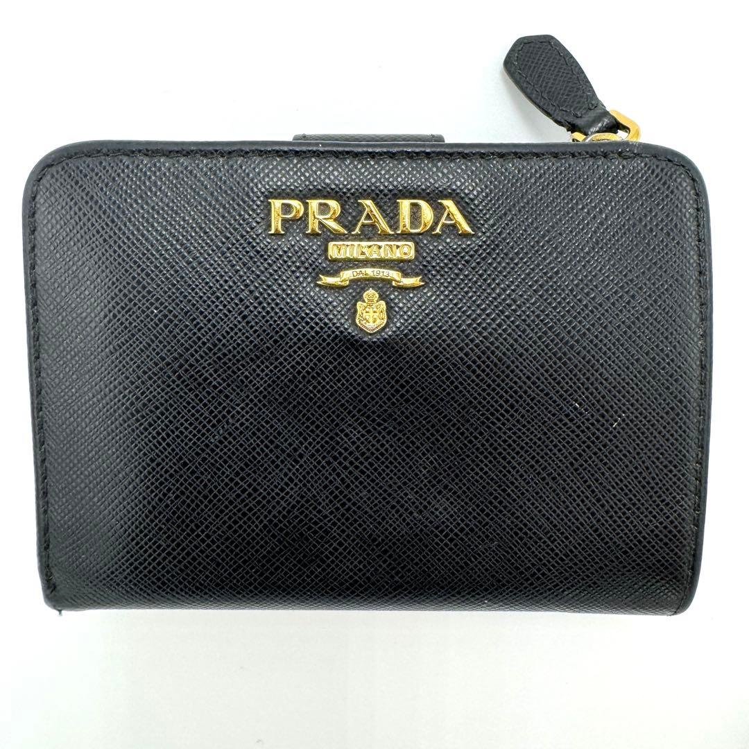 PRADA プラダ サフィアーノ メタル 二つ折り財布 1ML018 ブラック