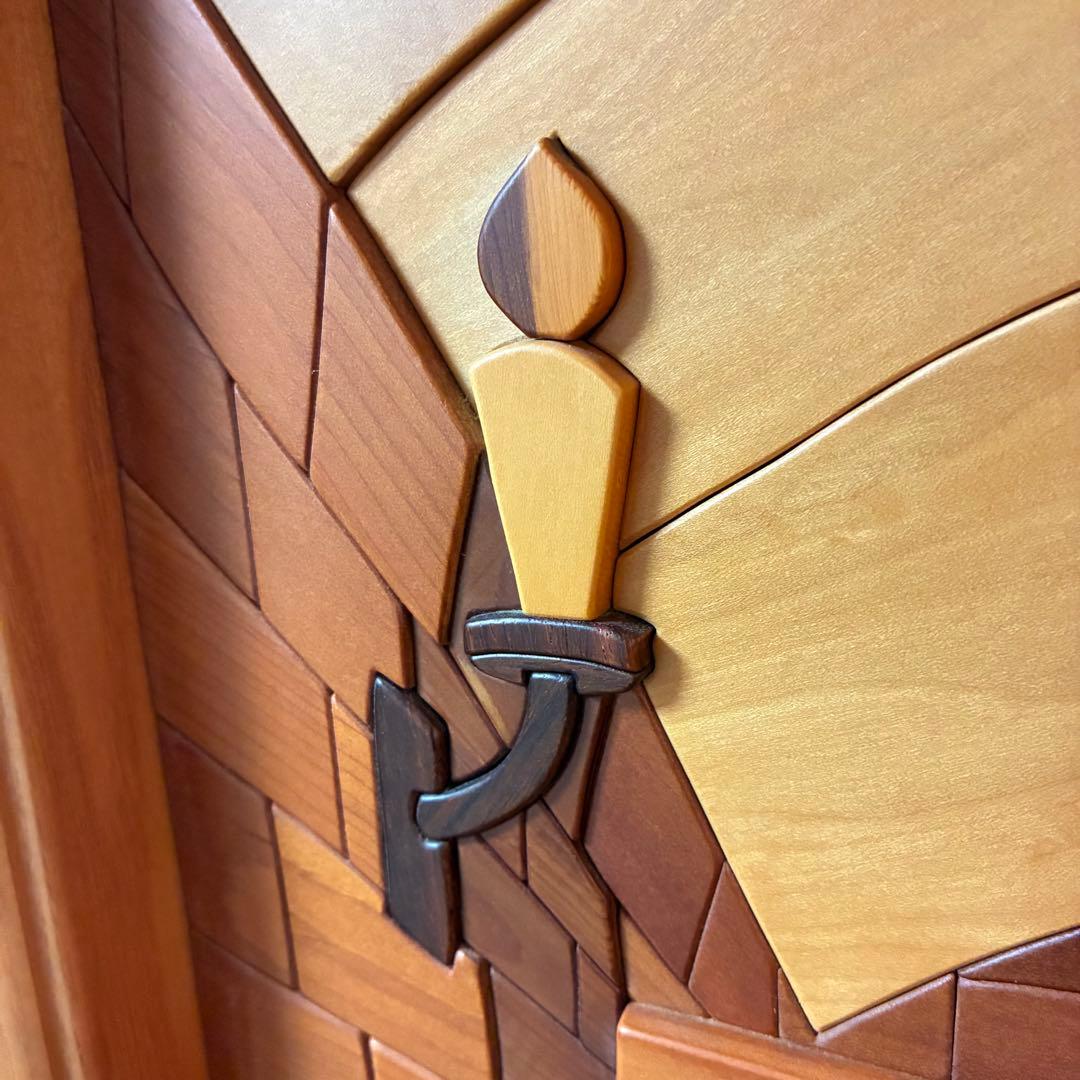 美品 【あさのたかを】木製 組木絵 タイルアート 大型木版画 くま ワインセラー