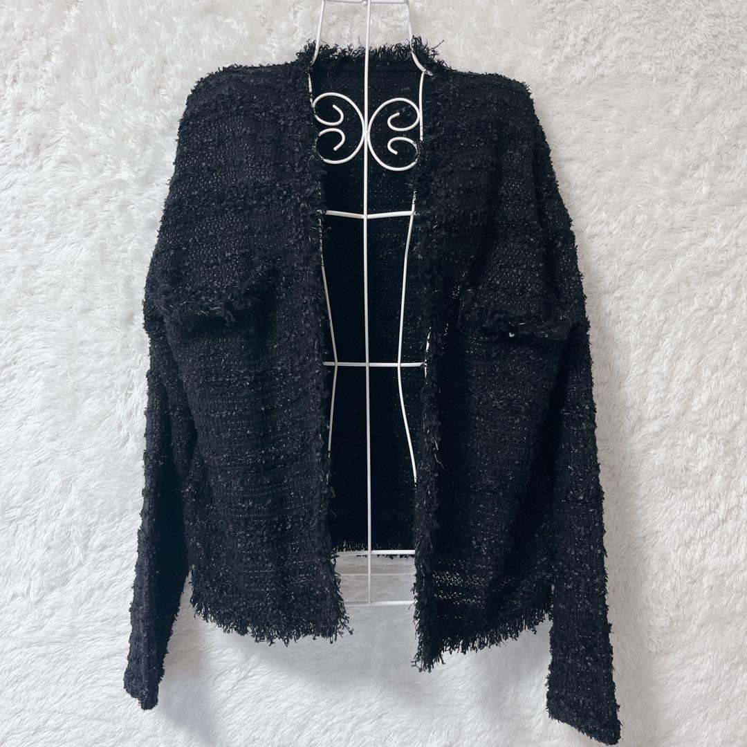 SOEJUソージュ ツイードライクニットジャケット ブラック F カーディガン
