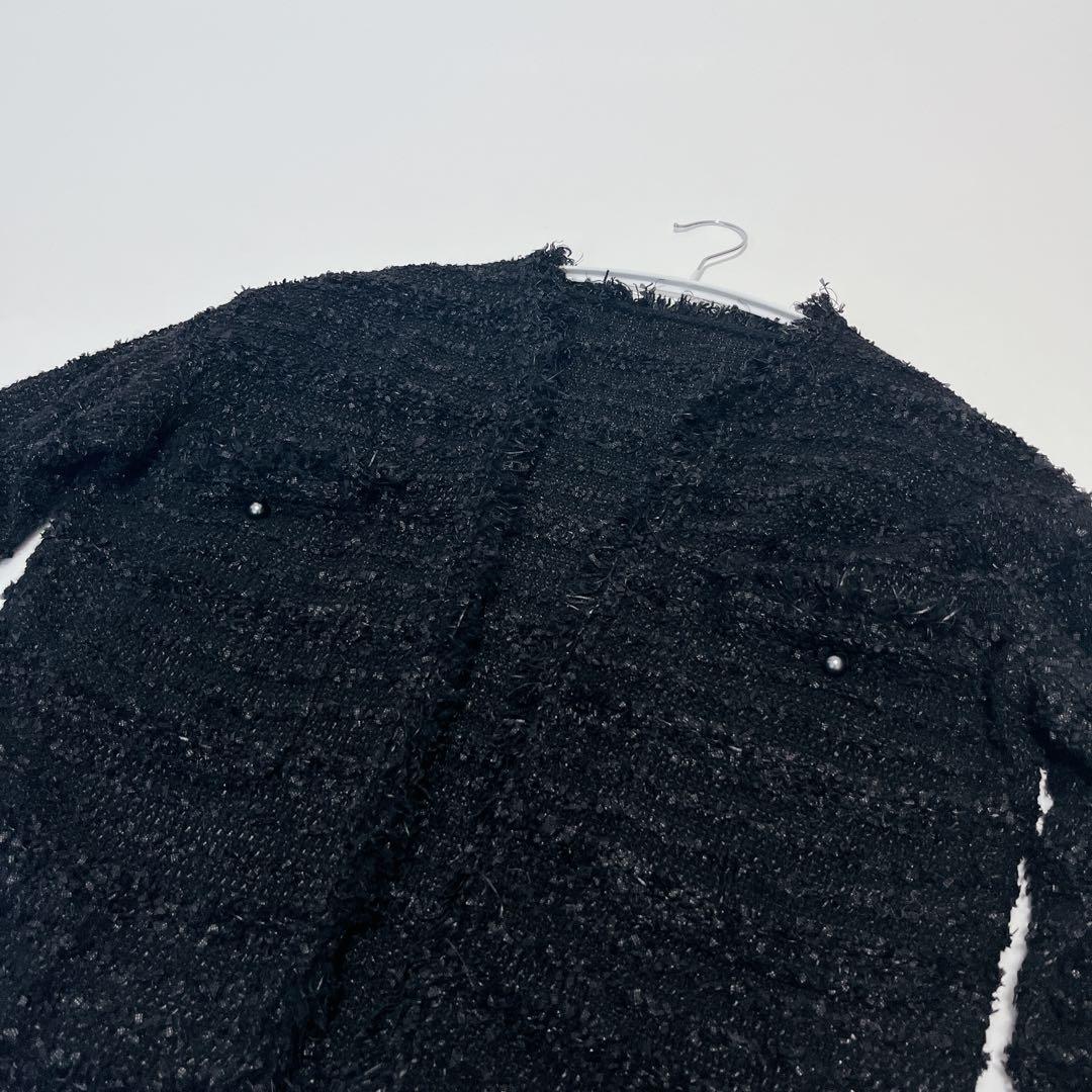 SOEJUソージュ ツイードライクニットジャケット ブラック F カーディガン
