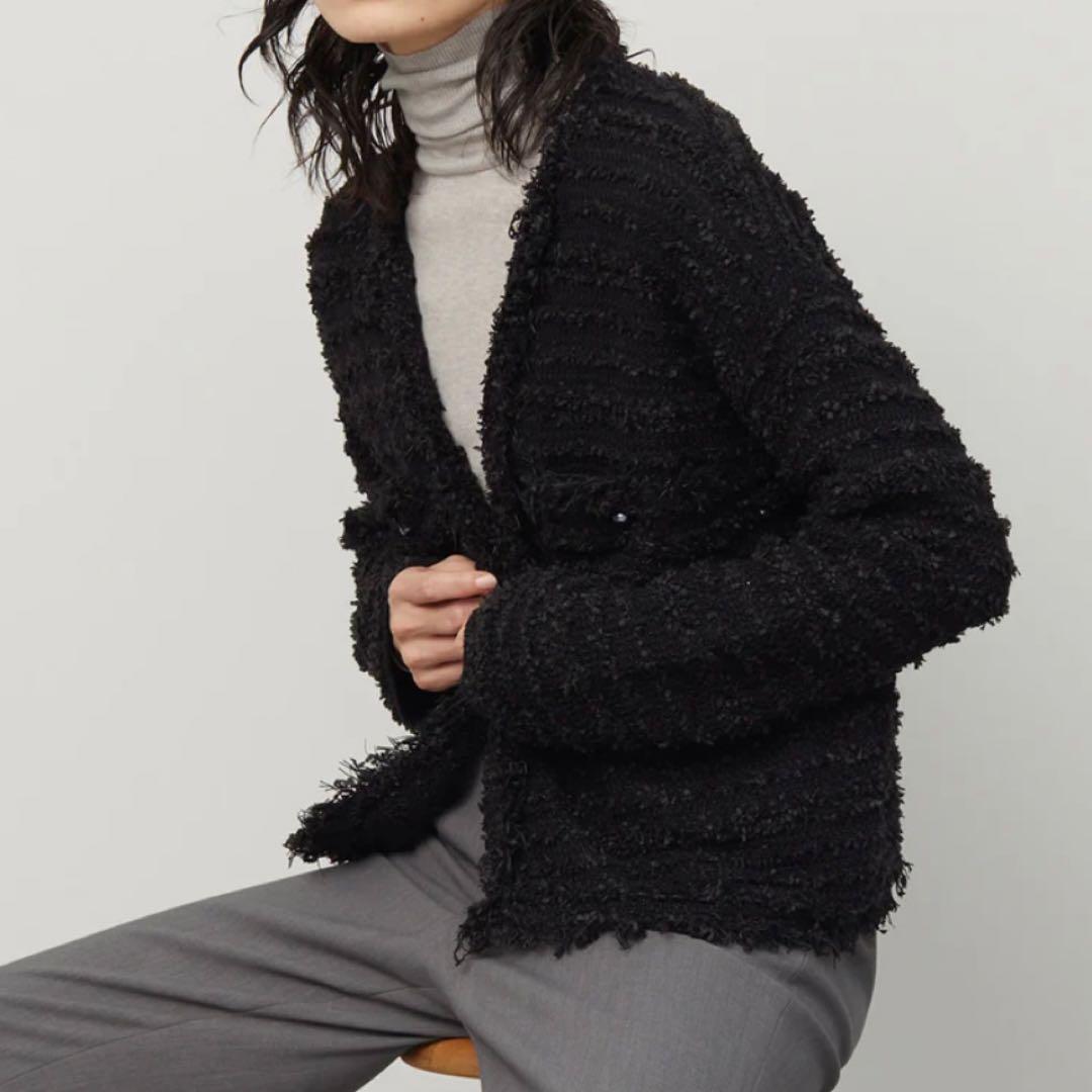 SOEJUソージュ ツイードライクニットジャケット ブラック F カーディガン