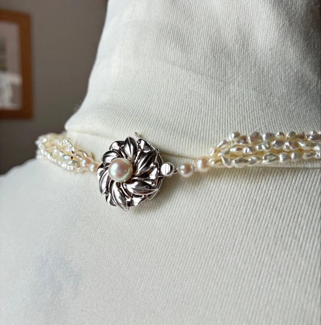 天然芥子真珠 ケシパール5連ネックレス 金具シルバー素材 69cm（金具含む）