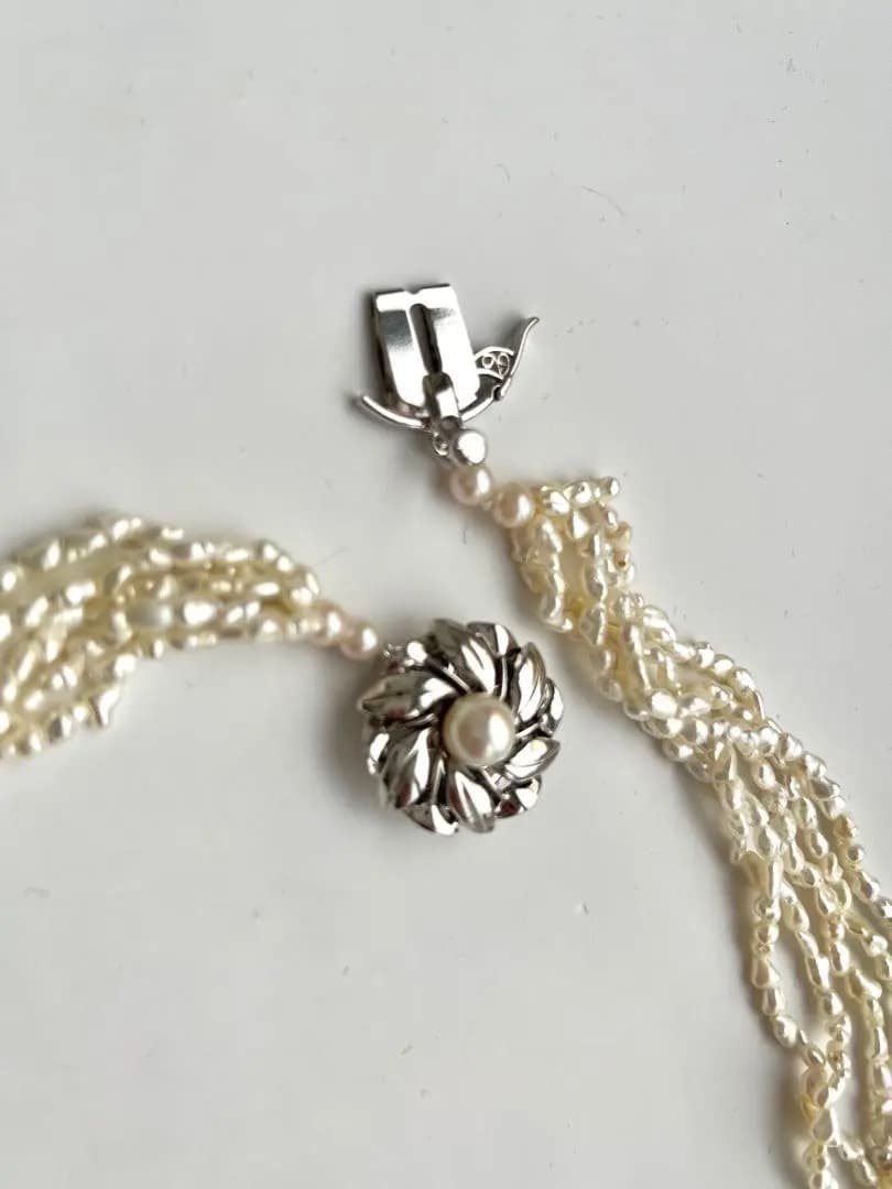 天然芥子真珠 ケシパール5連ネックレス 金具シルバー素材 69cm（金具含む）