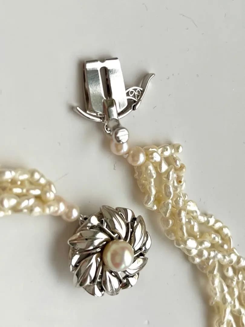 天然芥子真珠 ケシパール5連ネックレス 金具シルバー素材 69cm（金具含む）