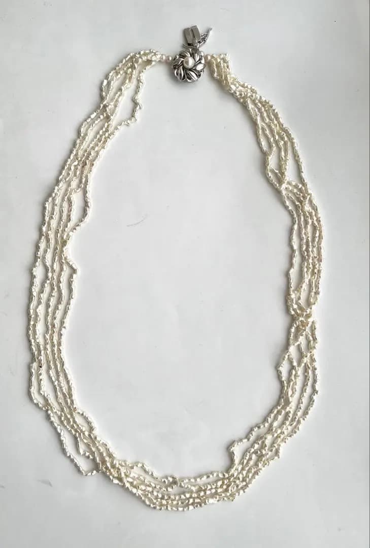 天然芥子真珠 ケシパール5連ネックレス 金具シルバー素材 69cm（金具含む）